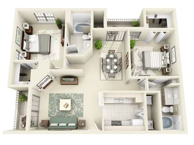 2 Beds • 2 Bath 3091 floor plan