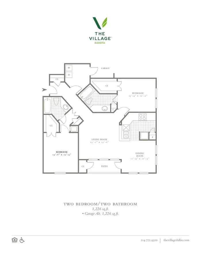 2 Beds • 2 Bath 01130 floor plan