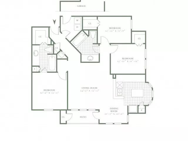 3 Beds • 2 Bath 01830 floor plan