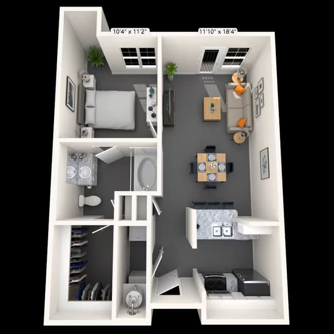 Traditional 1x1 660-880 SF 1264 floor plan