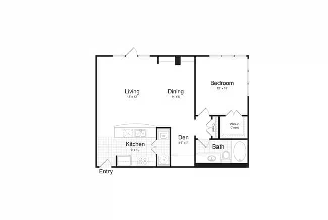 1 Bed • 1 Bath 1-719 floor plan