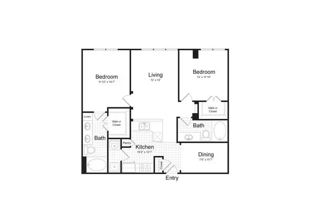 2 Beds • 2 Bath 1-807 floor plan