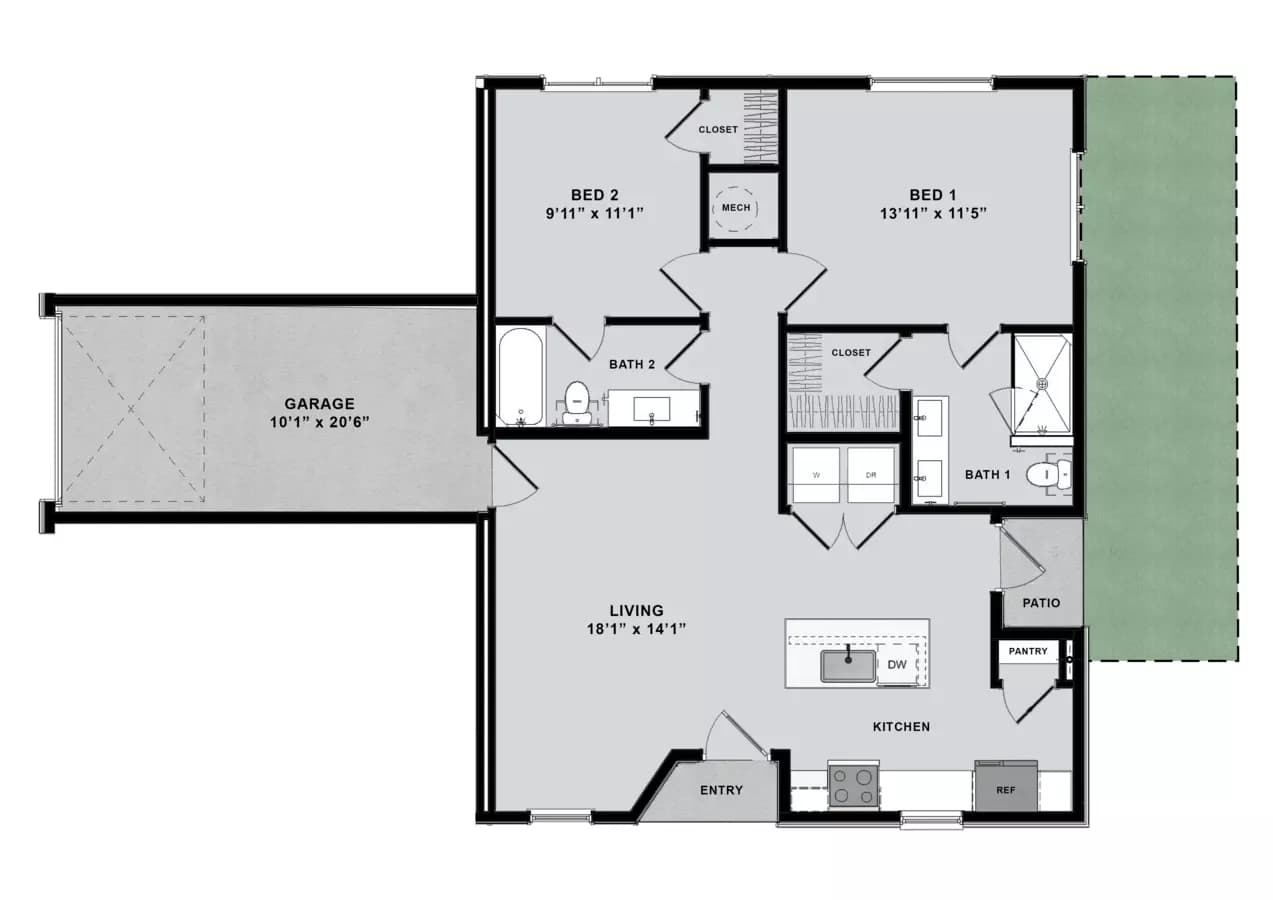 2 Beds • 2 Bath 1540B-S floor plan