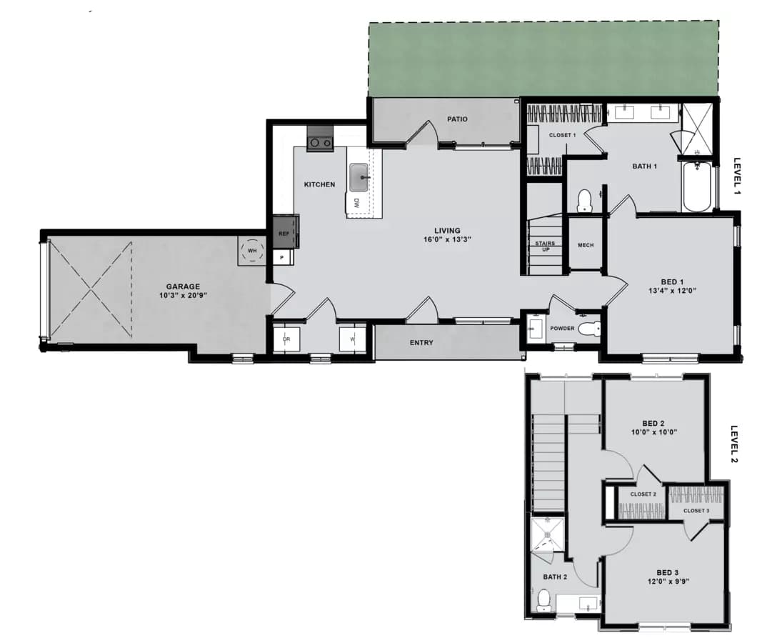3 Beds • 2 Bath 1514A-S floor plan