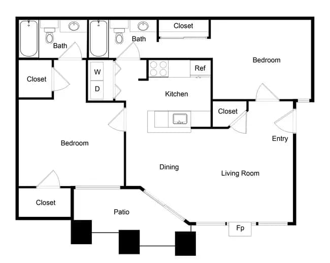 2 Beds • 2 Bath 4103 floor plan