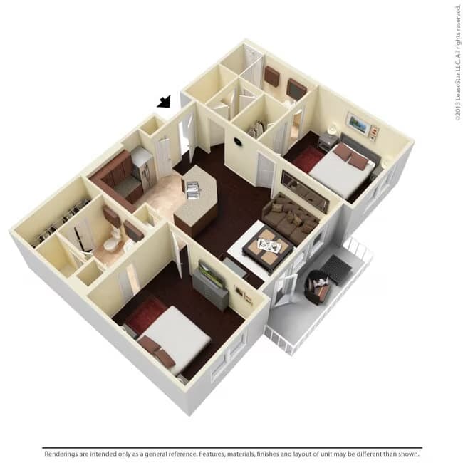 2 Beds • 2 Bath 01210 floor plan
