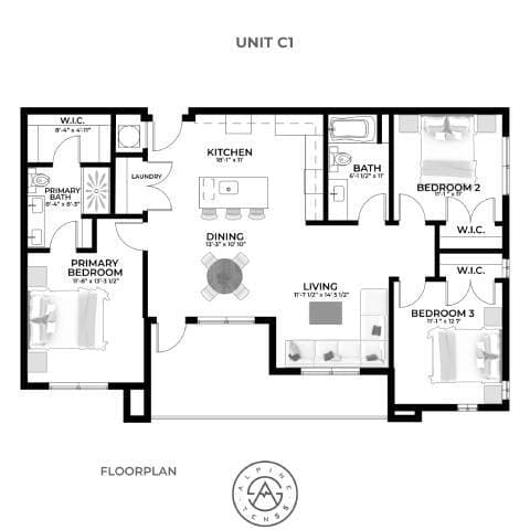 3 Beds • 2 Bath 1-419 floor plan