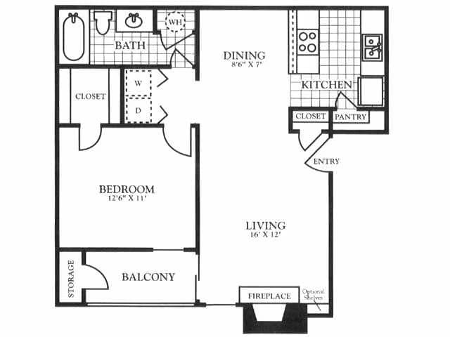 1 Bed • 1 Bath 1227 floor plan