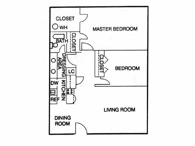 2 Bed, 1 Bath A33 floor plan
