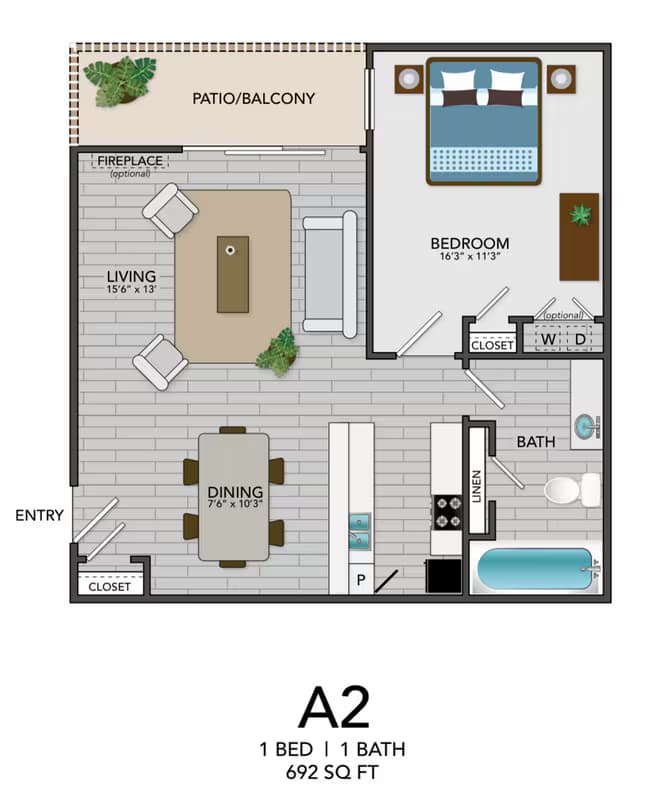 1 Bed • 1 Bath 1224 floor plan