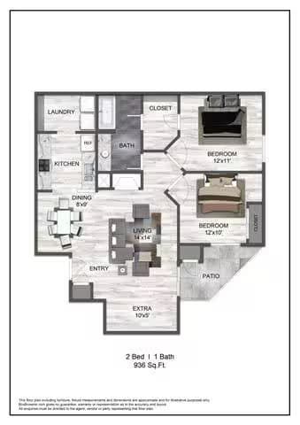 2 Beds • 2 Bath 201 floor plan
