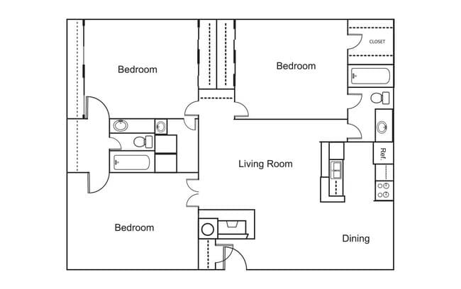 3 Bedroom / 2 Bath 85 floor plan