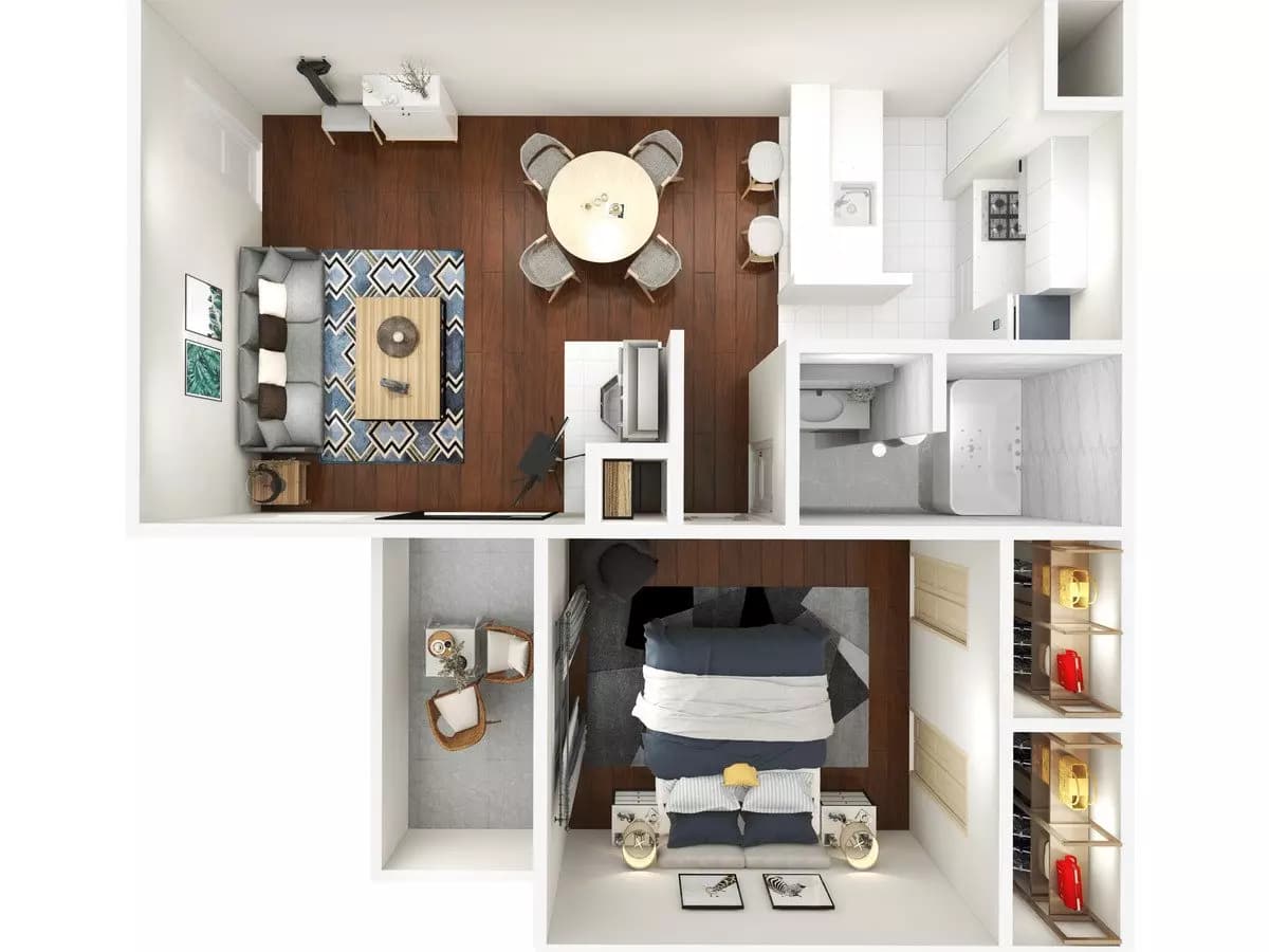 1 Bedroom 1 Bathroom 1005 floor plan