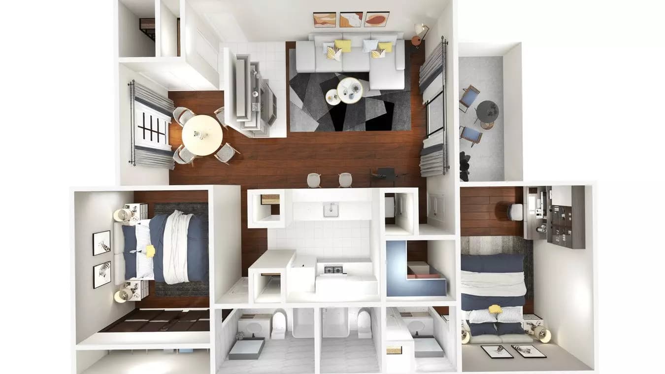 2 Bedroom 2 Bathroom 2027 floor plan