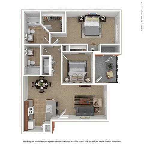 2 Beds • 2 Bath 0737 floor plan