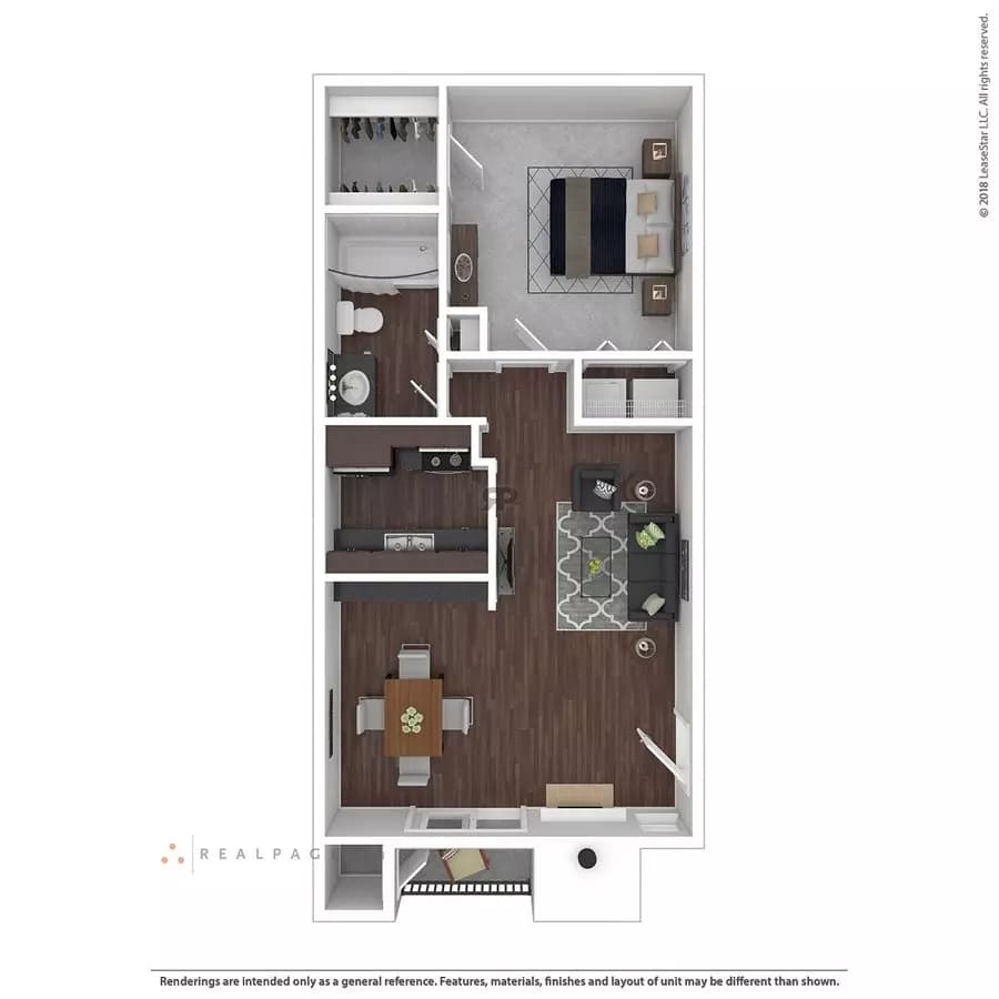 1 Bed 1 Bath 3102 floor plan