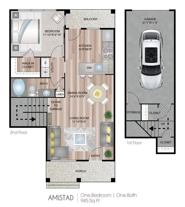 1 Bed • 1 Bath 01-0807 floor plan