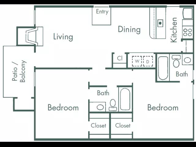 2 Bed, 2 Bath 166 floor plan