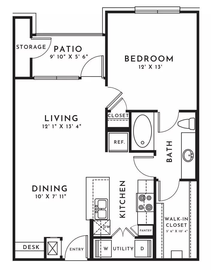 1BR 1BA (816 SF) 11-302 floor plan