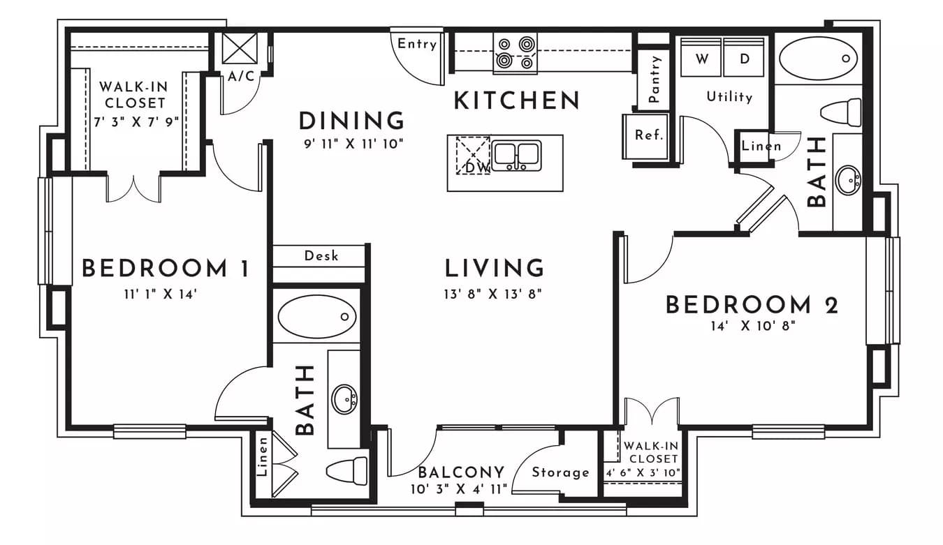 2BR 2BA (1150 SF) 05-308 floor plan