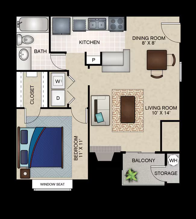 1 Bed • 1 Bath 1910 floor plan