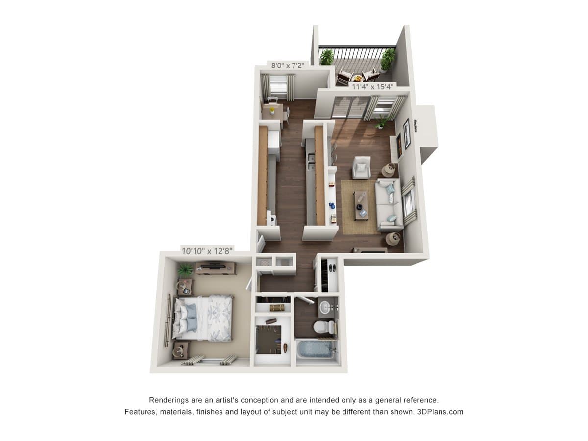 1 Bedroom, 1 Bath 218 floor plan