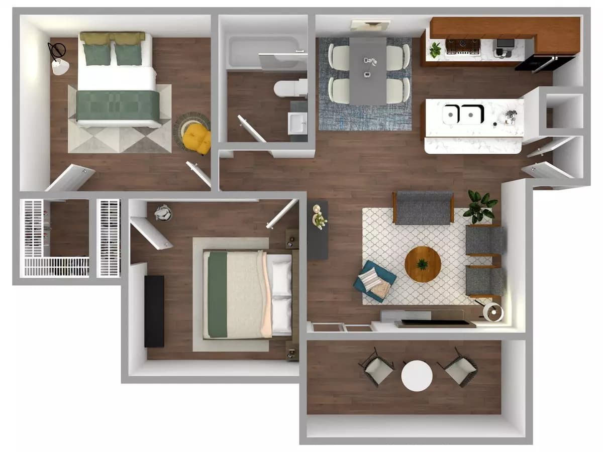 2 Beds • 1 Bath 2114 floor plan