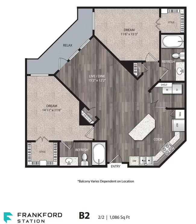 2 Bed 2 Bath 1310 floor plan
