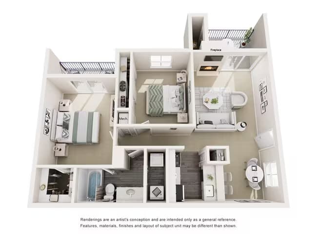 2 Beds • 1 Bath 0624 floor plan
