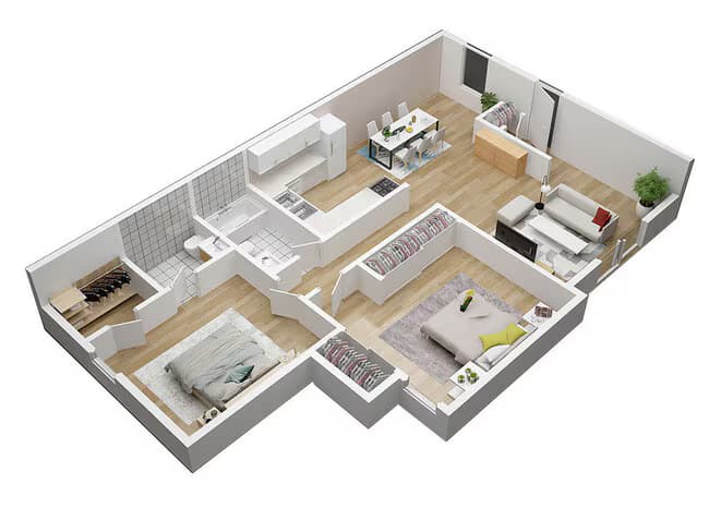 2 Beds • 1 Bath 1129-201 floor plan
