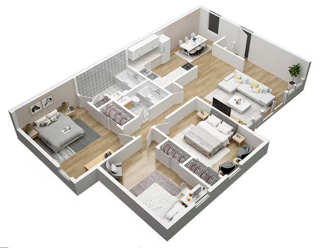 3 Beds • 2 Bath 1135-104 floor plan