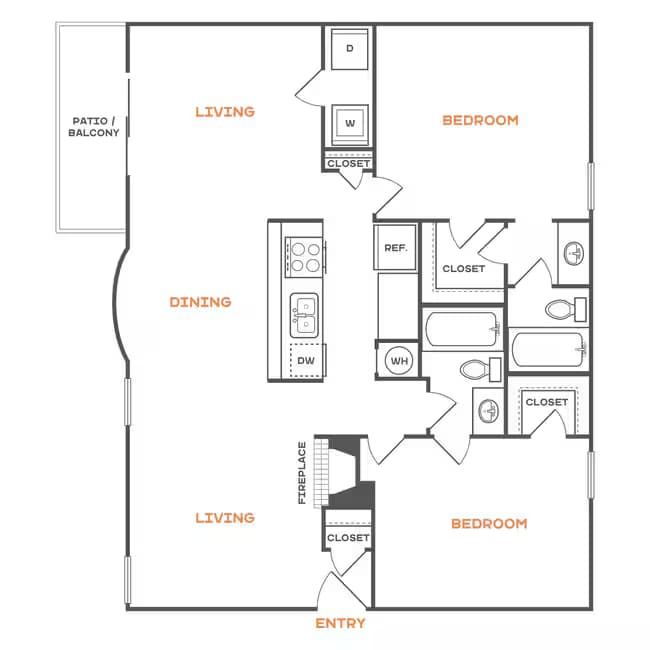 2 Beds • 2 Bath 0302 floor plan