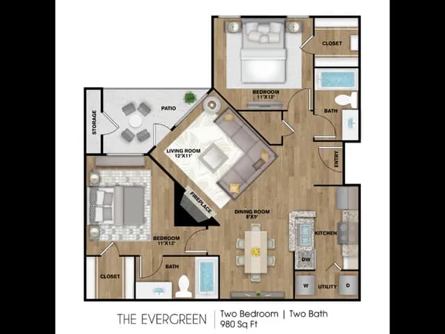 2 Bed, 2 Bath B 7-723 floor plan
