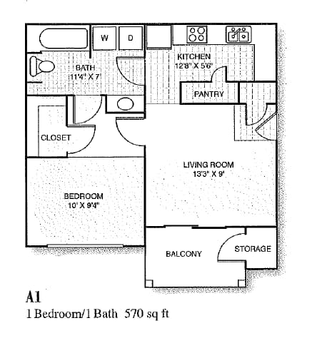 1 Bed • 1 Bath 0939 floor plan