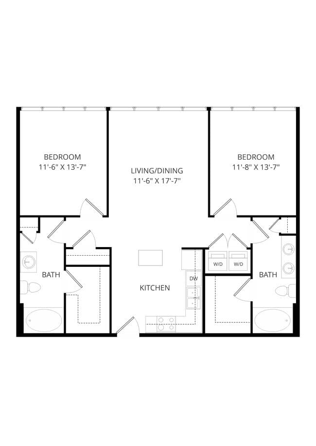 2 Beds • 2 Bath P1-2115 floor plan