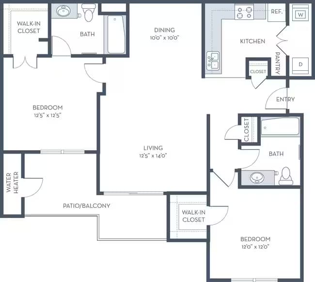 2 Beds • 2 Bath 01135 floor plan