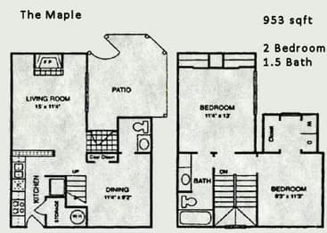 2 Bedroom 1.5 Bathroom - B1U 214 floor plan