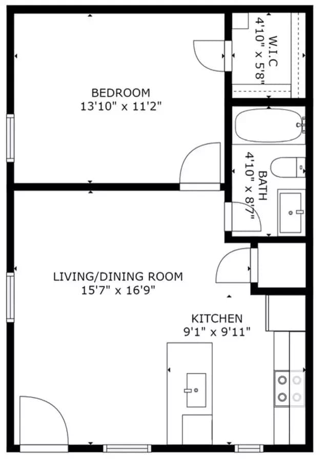 1 bed 1 bath floor plan