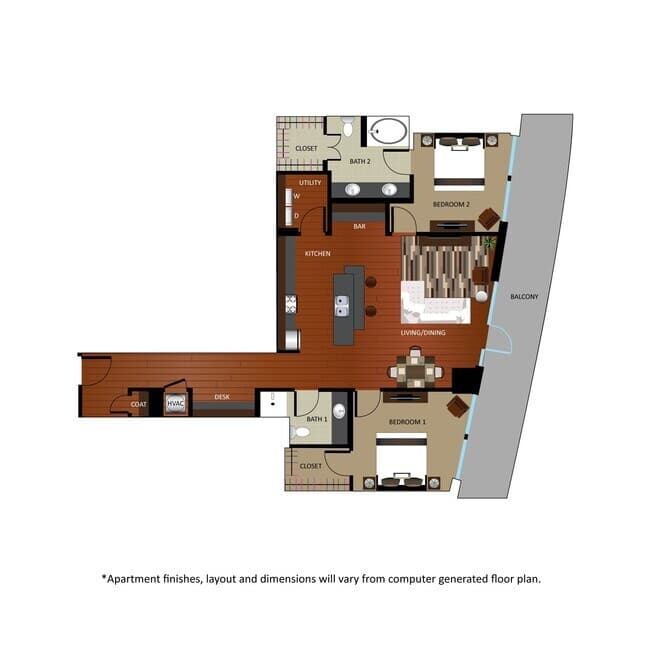 2 Beds • 2 Bath 1811 floor plan
