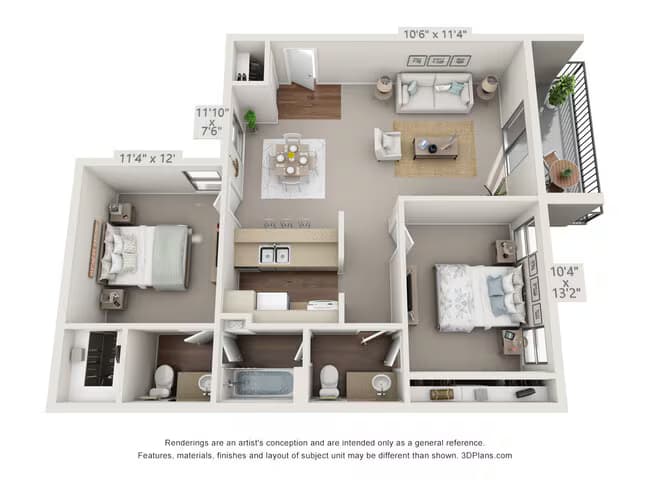 2 Bedroom, 1 1/2 Bath 1807 floor plan