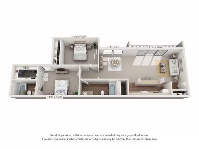 2 Beds • 1 Bath 3828 floor plan
