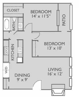2 Beds • 2 Bath 2098 floor plan