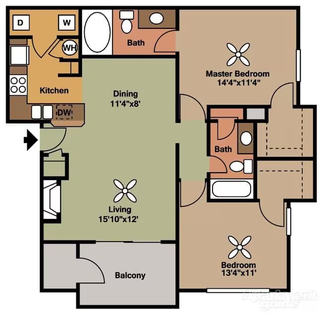 2 Beds • 2 Bath 827 floor plan