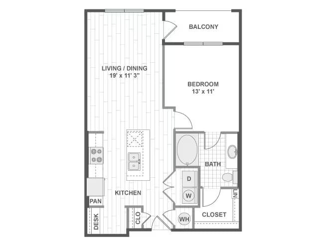 1 Bedroom 11E 337 floor plan