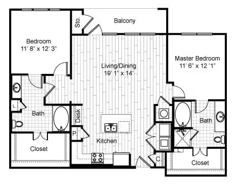 2 Bedroom 22D 330 floor plan