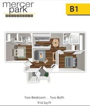 2 bed 2 Bath 516 floor plan