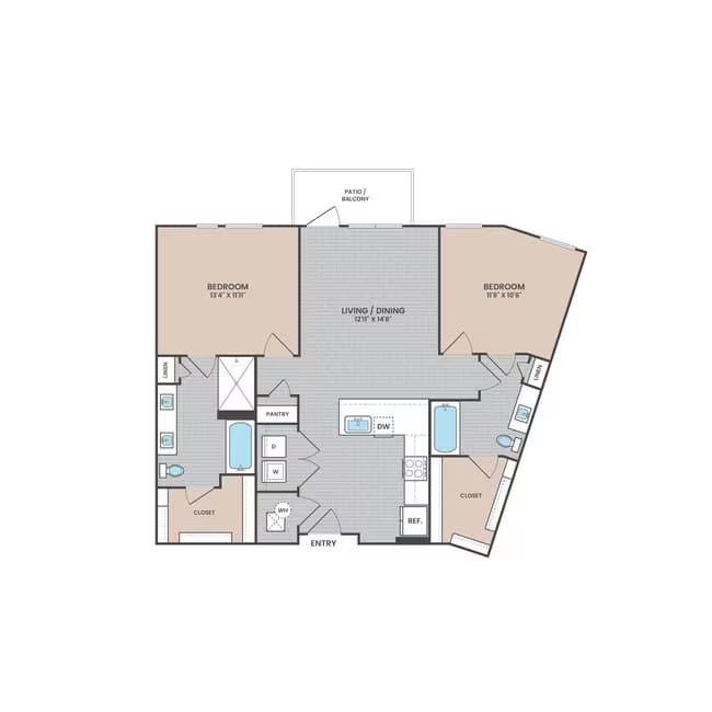 2 Beds • 2 Bath N2-1218 floor plan