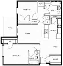 2x2 B1-60 1423 floor plan