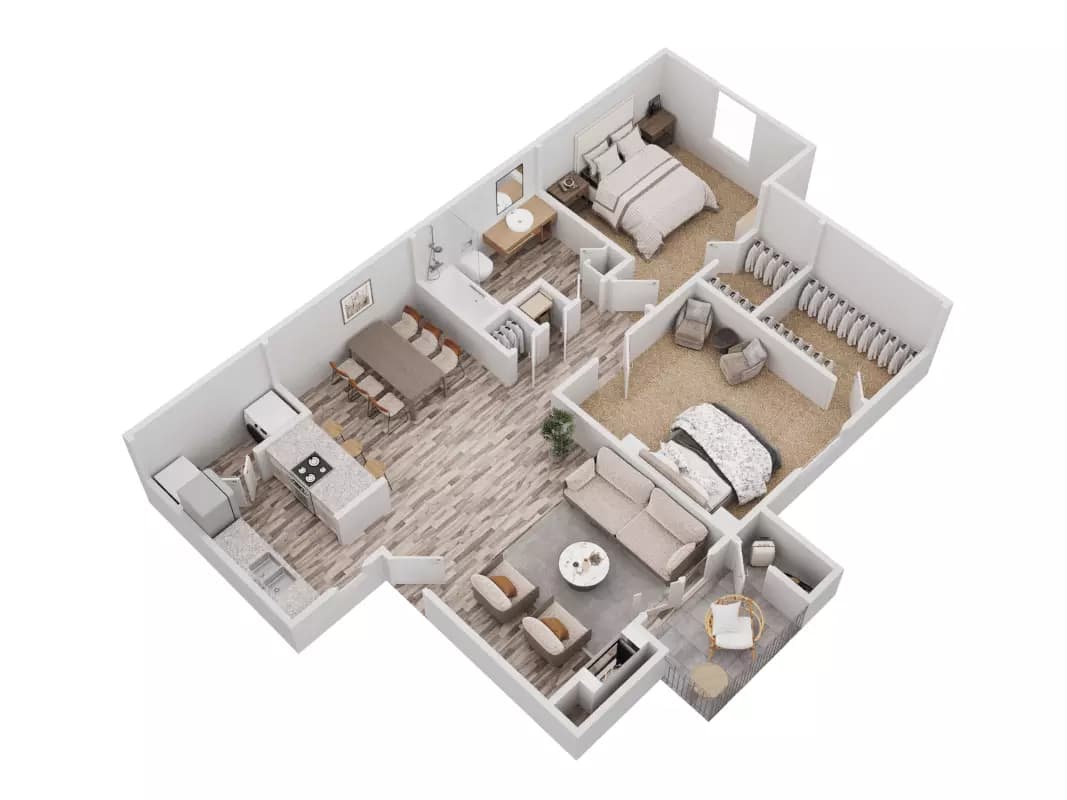 2 Beds • 1 Bath 1222 floor plan