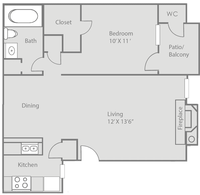 1 Bed • 1 Bath 1-1311 floor plan
